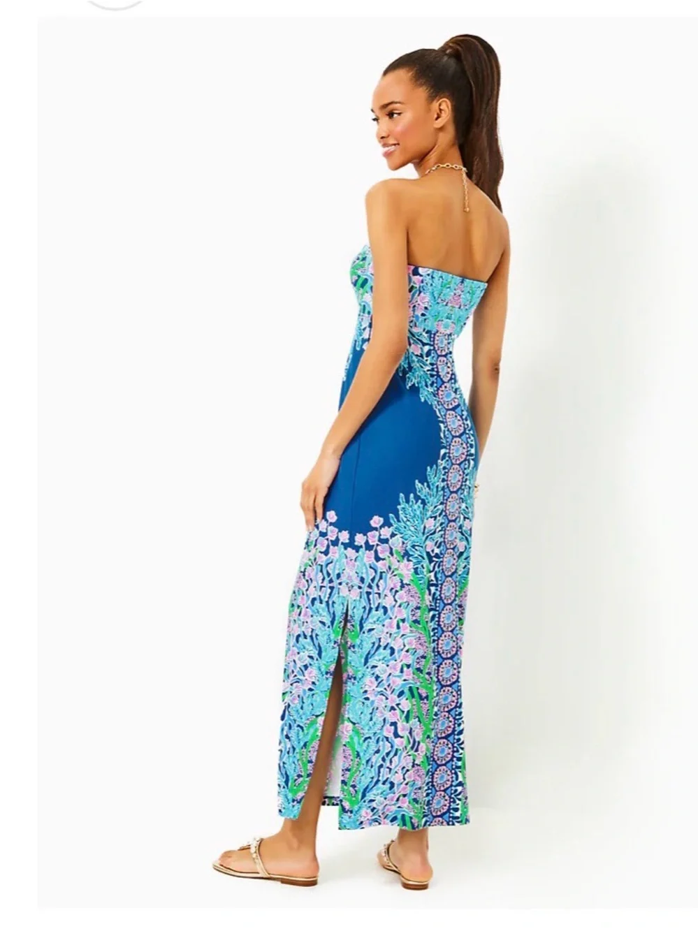 EUC Lilly Pulitzer NOA STRAPLESS MAXI BARTON BLUE SEACRET ESCAPE ENGINEERED - Picture 3 of 5